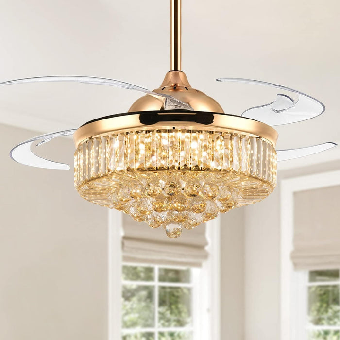 48 in. Crystal Ceiling Fan with Light and Remote Modern Dimmable Fandelier for Bedroom invisible Retractable Chandelier Fan Gold for Living Room Fan-1-ErisView