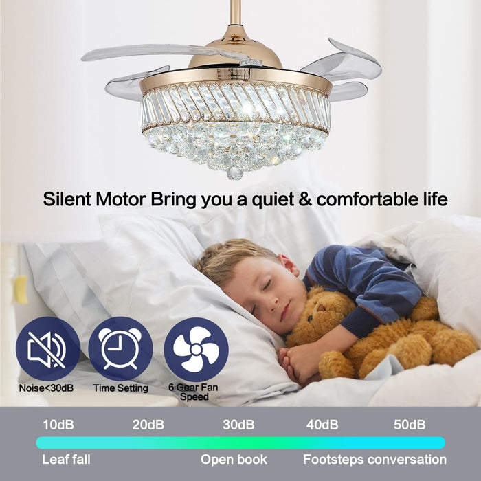48 in. Dimmable Gold Fandelier for Bedroom, Crystal Chandeliers LED Ceiling Fan with Lights and Remote for Dining Room Living Room-3-ErisView