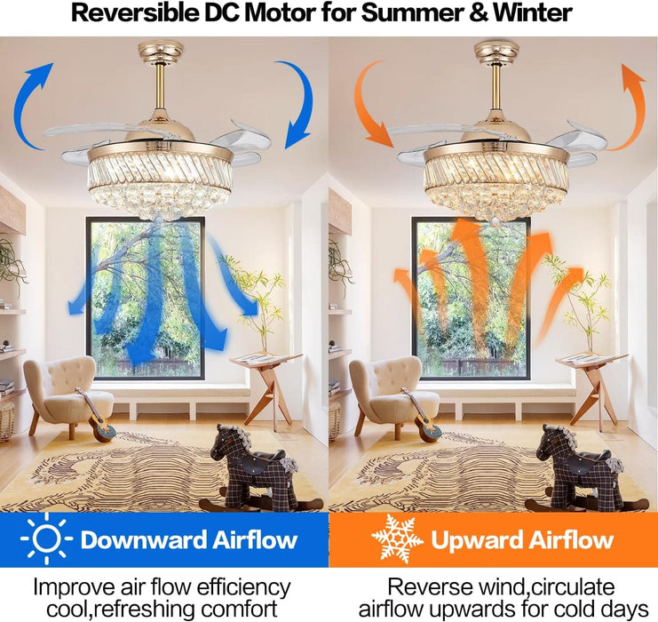 48 in. Dimmable Gold Fandelier for Bedroom, Crystal Chandeliers LED Ceiling Fan with Lights and Remote for Dining Room Living Room-4-ErisView