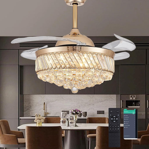 48 in. Dimmable Gold Fandelier for Bedroom, Crystal Chandeliers LED Ceiling Fan with Lights and Remote for Dining Room Living Room-1-ErisView