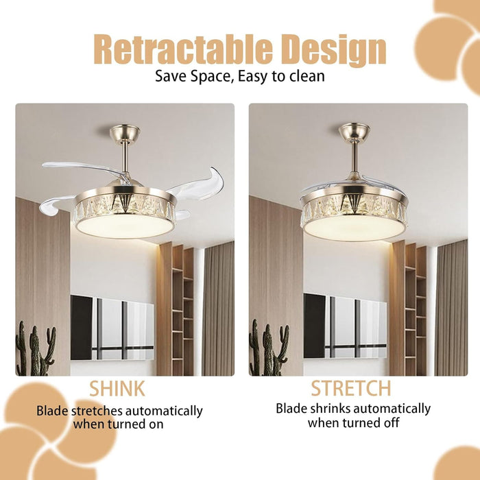 48 in. Fandelier Ceiling Fan, Gold Ceiling Fans with Light and Remote, Dimmable Flush Mount Low Profile Ceiling Fan-4-ErisView
