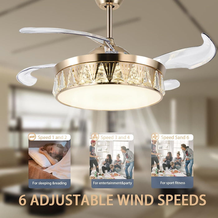 48 in. Fandelier Ceiling Fan, Gold Ceiling Fans with Light and Remote, Dimmable Flush Mount Low Profile Ceiling Fan-5-ErisView