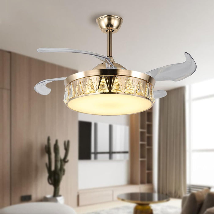 48 in. Fandelier Ceiling Fan, Gold Ceiling Fans with Light and Remote, Dimmable Flush Mount Low Profile Ceiling Fan-7-ErisView