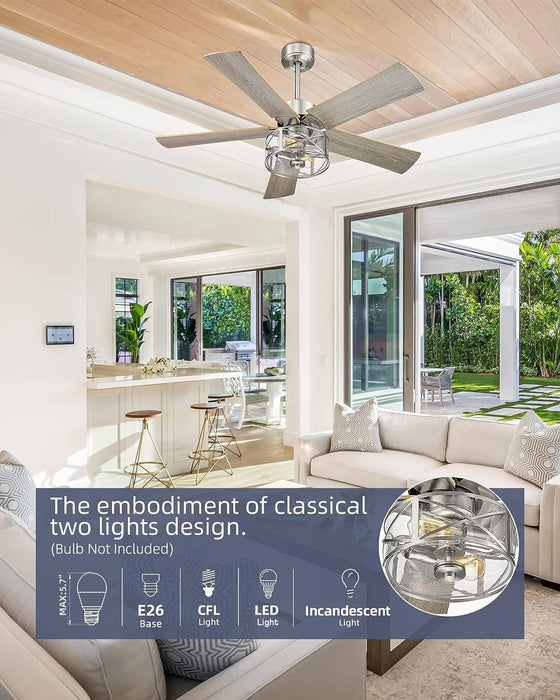 48 in. Farmhouse Industrial Ceiling Fans with Light, Remote Ceiling Fan with Light and Clear Glass, Gray Ceiling Fan, Oak Ceiling Fan-4-ErisView