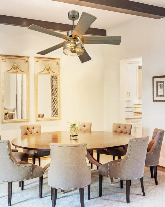 48 in. Farmhouse Industrial Ceiling Fans with Light, Remote Ceiling Fan with Light and Clear Glass, Gray Ceiling Fan, Oak Ceiling Fan-7-ErisView