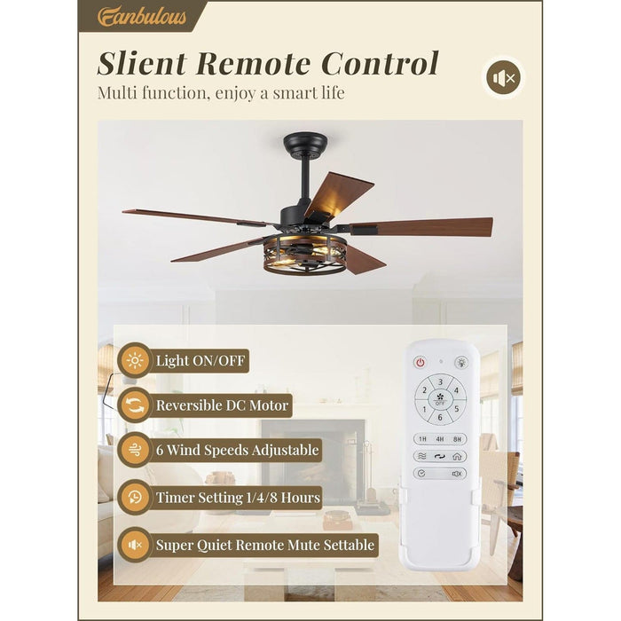 48 in. Farmhouse Rustic Ceiling Fan with Light, Caged Quiet Reversible Ceiling Fan, Ceiling Fan for Bedroom Living Room-2-ErisView