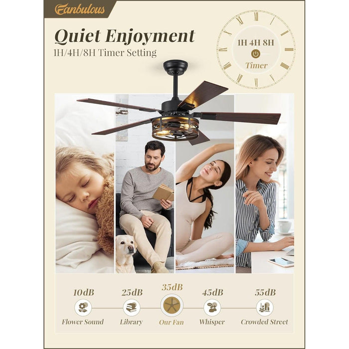 48 in. Farmhouse Rustic Ceiling Fan with Light, Caged Quiet Reversible Ceiling Fan, Ceiling Fan for Bedroom Living Room-4-ErisView