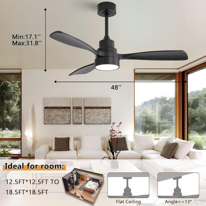48 in. Indoor Outdoor Ceiling Fan with Light and Remote, Dimmable Smart Modern Ceiling Fan with Timer, Wood Ceiling Fan for Bedroom Living Room-11-ErisView