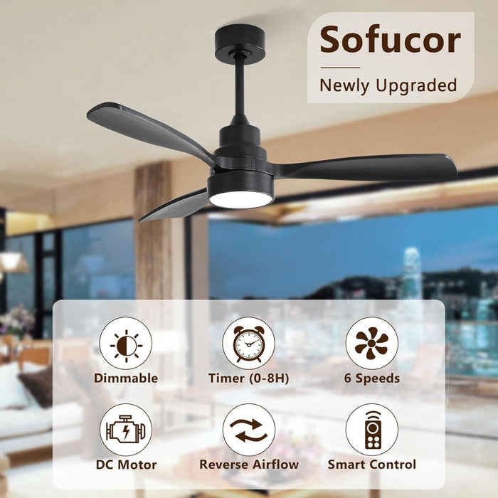 48 in. Indoor Outdoor Ceiling Fan with Light and Remote, Dimmable Smart Modern Ceiling Fan with Timer, Wood Ceiling Fan for Bedroom Living Room-12-ErisView