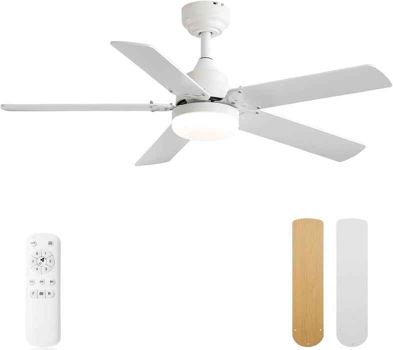 48 in. Indoor Outdoor Ceiling Fan with Light and Remote, Dimmable Smart Modern Ceiling Fan with Timer, Wood Ceiling Fan for Bedroom Living Room-13-ErisView