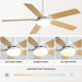 48 in. Indoor Outdoor Ceiling Fan with Light and Remote, Dimmable Smart Modern Ceiling Fan with Timer, Wood Ceiling Fan for Bedroom Living Room-15-ErisView