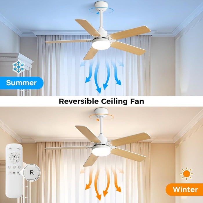 48 in. Indoor Outdoor Ceiling Fan with Light and Remote, Dimmable Smart Modern Ceiling Fan with Timer, Wood Ceiling Fan for Bedroom Living Room-16-ErisView