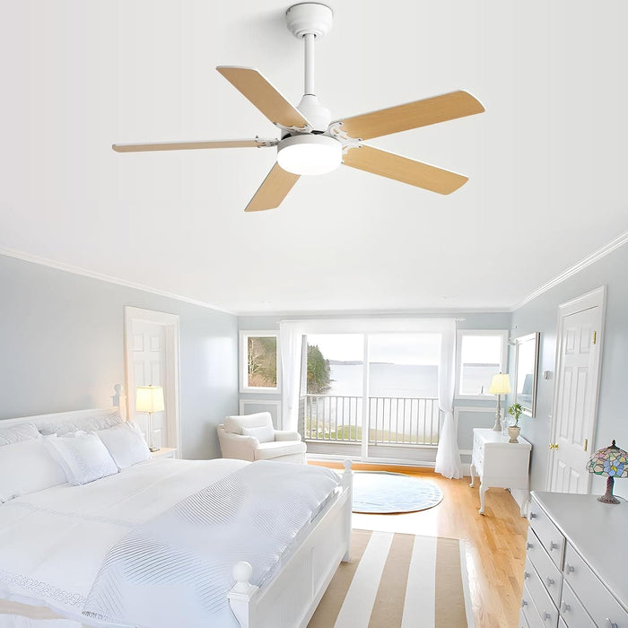 48 in. Indoor Outdoor Ceiling Fan with Light and Remote, Dimmable Smart Modern Ceiling Fan with Timer, Wood Ceiling Fan for Bedroom Living Room-18-ErisView