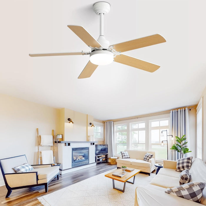 48 in. Indoor Outdoor Ceiling Fan with Light and Remote, Dimmable Smart Modern Ceiling Fan with Timer, Wood Ceiling Fan for Bedroom Living Room-19-ErisView