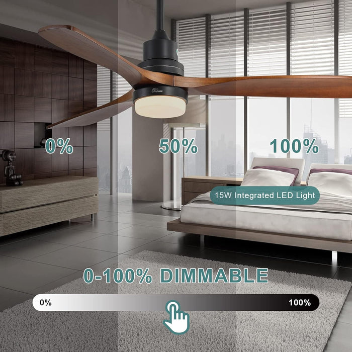 48 in. Indoor Outdoor Ceiling Fan with Light and Remote, Dimmable Smart Modern Ceiling Fan with Timer, Wood Ceiling Fan for Bedroom Living Room-22-ErisView