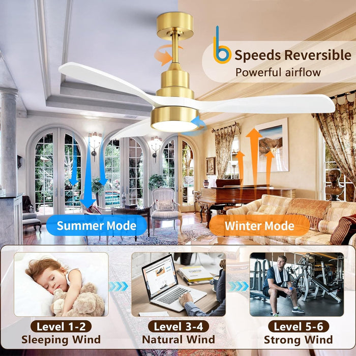 48 in. Indoor Outdoor Ceiling Fan with Light and Remote, Dimmable Smart Modern Ceiling Fan with Timer, Wood Ceiling Fan for Bedroom Living Room-38-ErisView