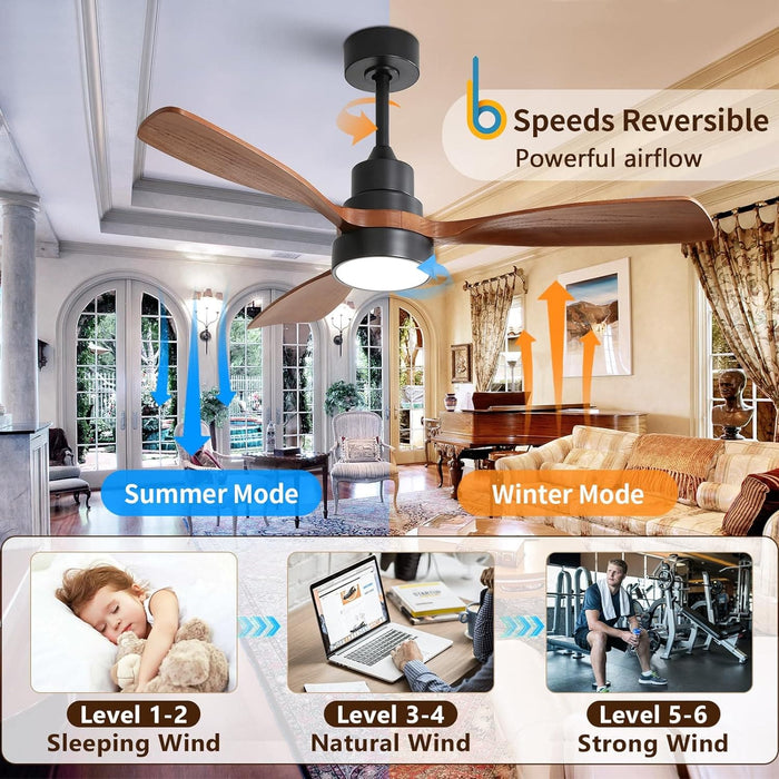 48 in. Indoor Outdoor Ceiling Fan with Light and Remote, Dimmable Smart Modern Ceiling Fan with Timer, Wood Ceiling Fan for Bedroom Living Room-3-ErisView