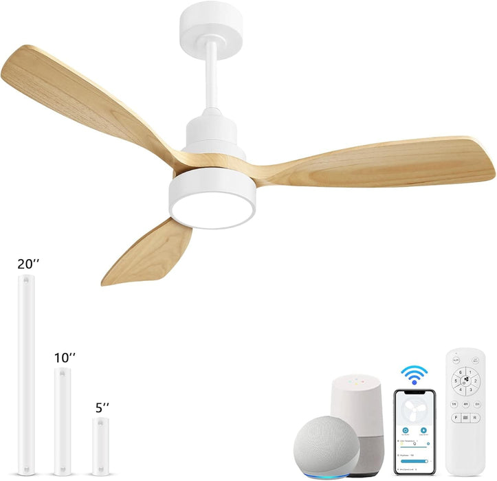 48 in. Indoor Outdoor Ceiling Fan with Light and Remote, Dimmable Smart Modern Ceiling Fan with Timer, Wood Ceiling Fan for Bedroom Living Room-42-ErisView