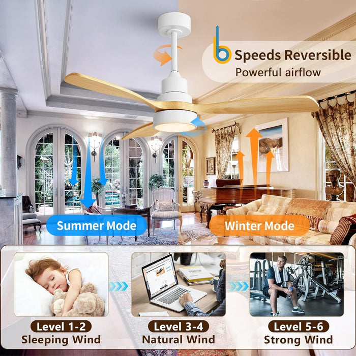 48 in. Indoor Outdoor Ceiling Fan with Light and Remote, Dimmable Smart Modern Ceiling Fan with Timer, Wood Ceiling Fan for Bedroom Living Room-44-ErisView