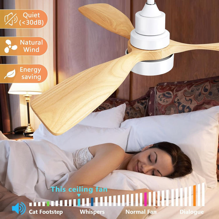 48 in. Indoor Outdoor Ceiling Fan with Light and Remote, Dimmable Smart Modern Ceiling Fan with Timer, Wood Ceiling Fan for Bedroom Living Room-45-ErisView