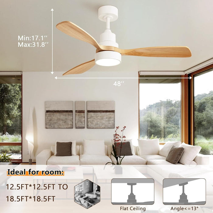 48 in. Indoor Outdoor Ceiling Fan with Light and Remote, Dimmable Smart Modern Ceiling Fan with Timer, Wood Ceiling Fan for Bedroom Living Room-47-ErisView