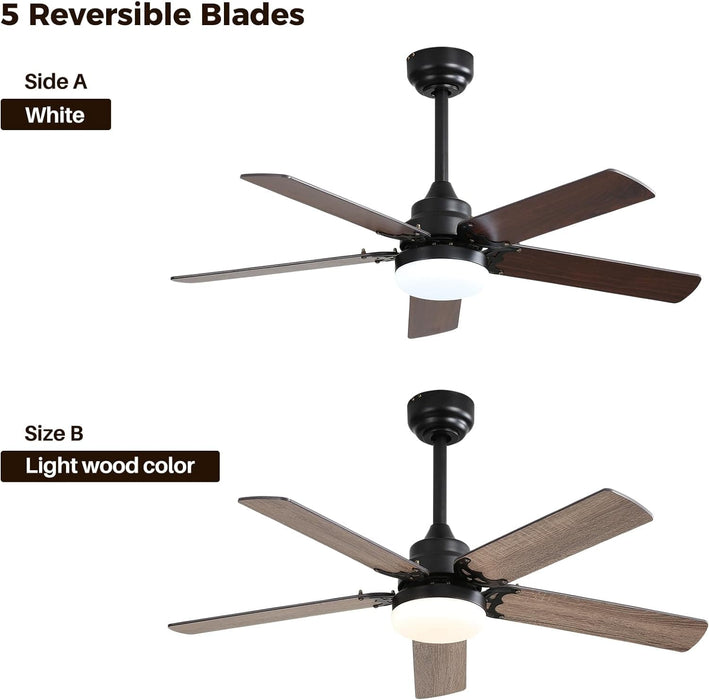 48 in. Indoor Outdoor Ceiling Fan with Light and Remote, Dimmable Smart Modern Ceiling Fan with Timer, Wood Ceiling Fan for Bedroom Living Room-49-ErisView