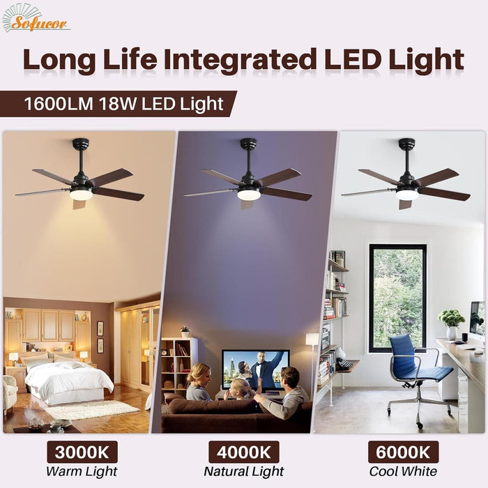 48 in. Indoor Outdoor Ceiling Fan with Light and Remote, Dimmable Smart Modern Ceiling Fan with Timer, Wood Ceiling Fan for Bedroom Living Room-50-ErisView