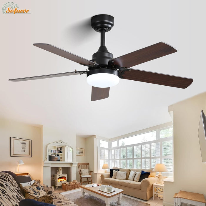 48 in. Indoor Outdoor Ceiling Fan with Light and Remote, Dimmable Smart Modern Ceiling Fan with Timer, Wood Ceiling Fan for Bedroom Living Room-54-ErisView