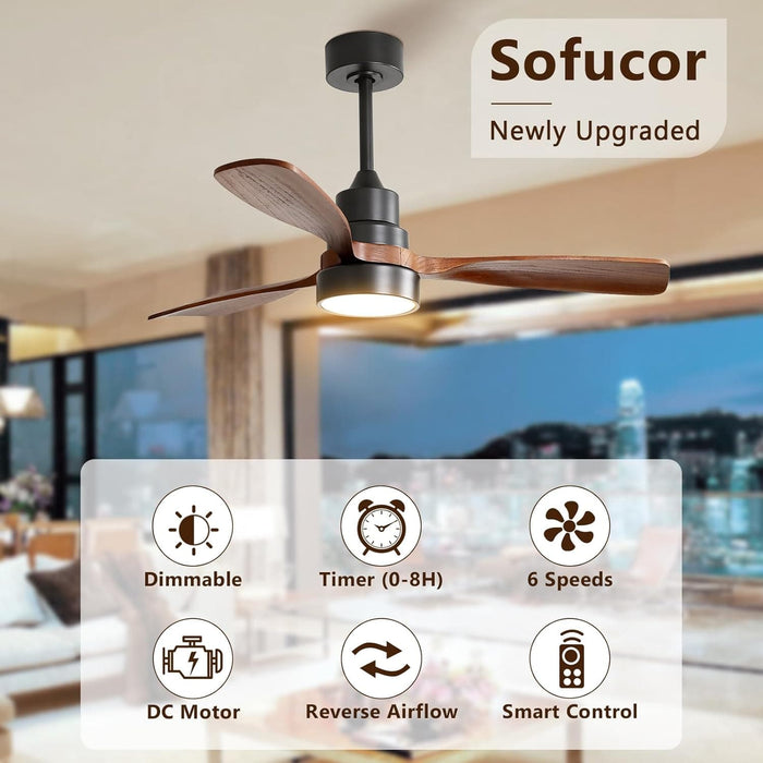 48 in. Indoor Outdoor Ceiling Fan with Light and Remote, Dimmable Smart Modern Ceiling Fan with Timer, Wood Ceiling Fan for Bedroom Living Room-5-ErisView
