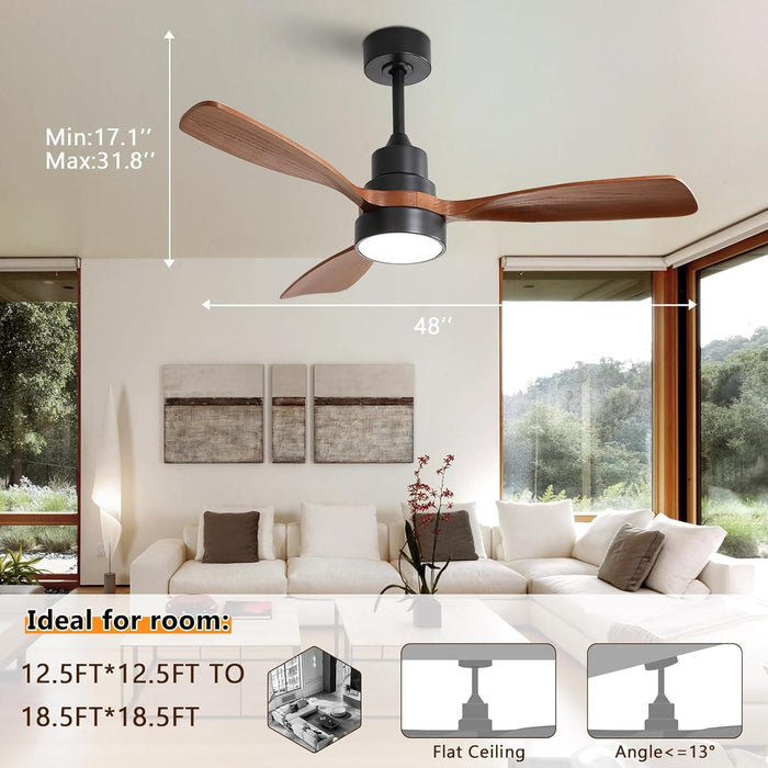 48 in. Indoor Outdoor Ceiling Fan with Light and Remote, Dimmable Smart Modern Ceiling Fan with Timer, Wood Ceiling Fan for Bedroom Living Room-6-ErisView
