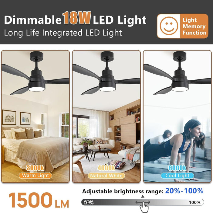 48 in. Indoor Outdoor Ceiling Fan with Light and Remote, Dimmable Smart Modern Ceiling Fan with Timer, Wood Ceiling Fan for Bedroom Living Room-8-ErisView