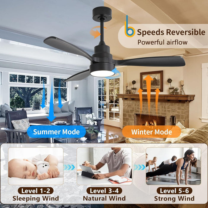 48 in. Indoor Outdoor Ceiling Fan with Light and Remote, Dimmable Smart Modern Ceiling Fan with Timer, Wood Ceiling Fan for Bedroom Living Room-9-ErisView