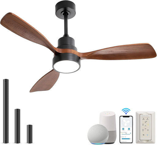 48 in. Indoor Outdoor Ceiling Fan with Light and Remote, Dimmable Smart Modern Ceiling Fan with Timer, Wood Ceiling Fan for Bedroom Living Room-1-ErisView