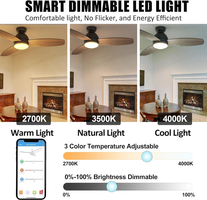 48 in. Light Wood Flush Mount Outdoor Ceiling Fans with Remote, Dimmable LED Ceiling Fan and Light, Work with Alexa Siri Google Home-4-ErisView