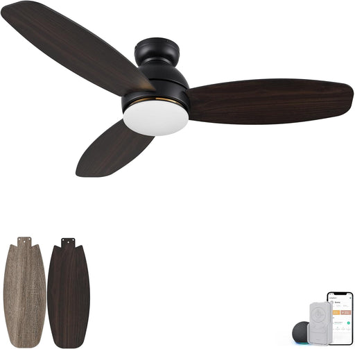 48 in. Light Wood Flush Mount Outdoor Ceiling Fans with Remote, Dimmable LED Ceiling Fan and Light, Work with Alexa Siri Google Home-1-ErisView
