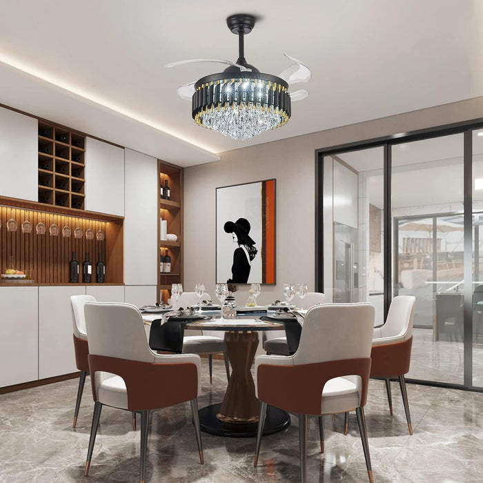 48 in. Luxury Crystal Ceiling Fan Chandelier with Light and Remote, Modern Ceiling Fan without Blades for Living Room Dining Room Foyer Hotel-12-ErisView