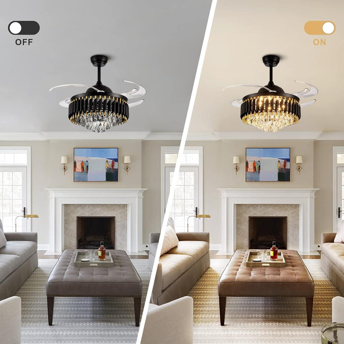 48 in. Luxury Crystal Ceiling Fan Chandelier with Light and Remote, Modern Ceiling Fan without Blades for Living Room Dining Room Foyer Hotel-13-ErisView