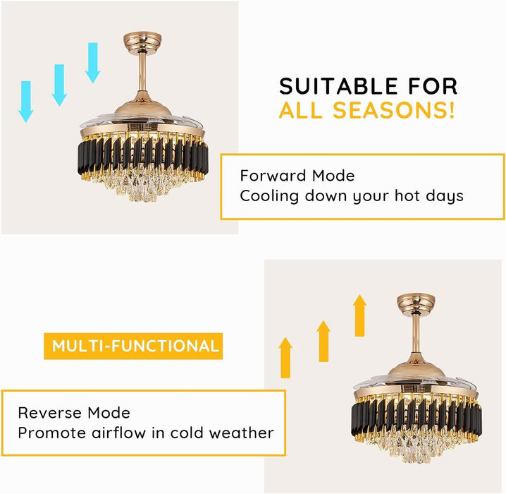 48 in. Luxury Crystal Ceiling Fan Chandelier with Light and Remote, Modern Ceiling Fan without Blades for Living Room Dining Room Foyer Hotel-4-ErisView