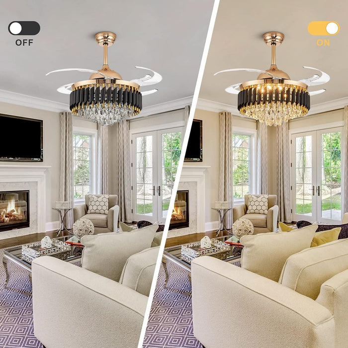48 in. Luxury Crystal Ceiling Fan Chandelier with Light and Remote, Modern Ceiling Fan without Blades for Living Room Dining Room Foyer Hotel-7-ErisView