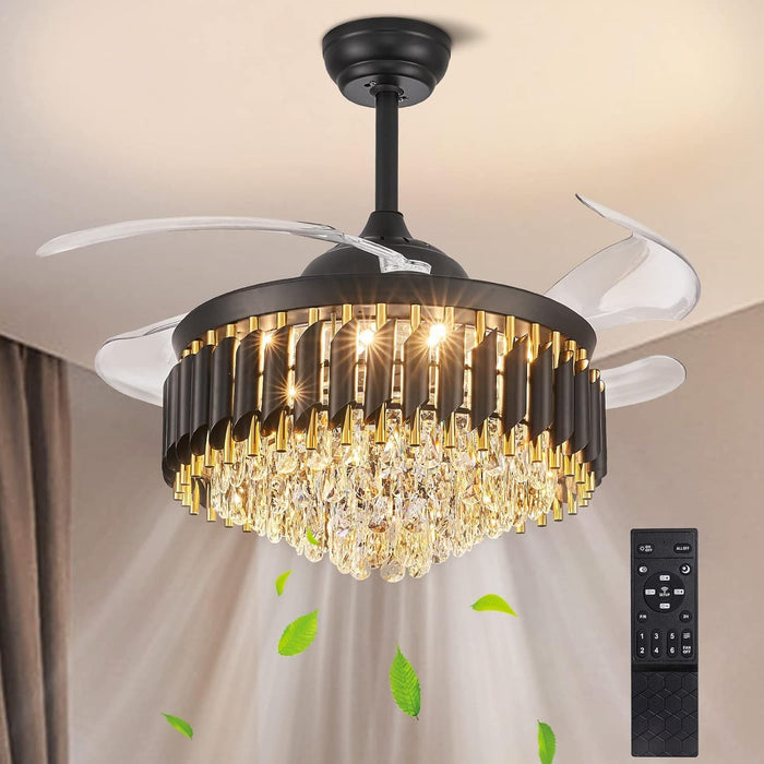 48 in. Luxury Crystal Ceiling Fan Chandelier with Light and Remote, Modern Ceiling Fan without Blades for Living Room Dining Room Foyer Hotel-8-ErisView