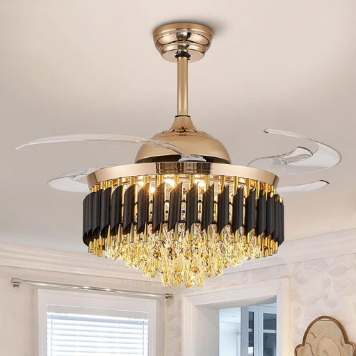 48 in. Luxury Crystal Ceiling Fan Chandelier with Light and Remote, Modern Ceiling Fan without Blades for Living Room Dining Room Foyer Hotel-1-ErisView