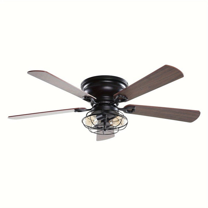 48 in. Modern Black Flush Mount Ceiling Fan with Light Remote, 5-Blade Ceiling Fan with Iron Cage-ErisView