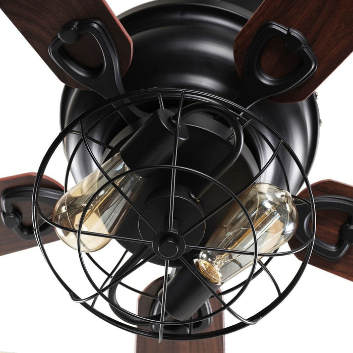 48 in. Modern Black Flush Mount Ceiling Fan with Light Remote, 5-Blade Ceiling Fan with Iron Cage-ErisView