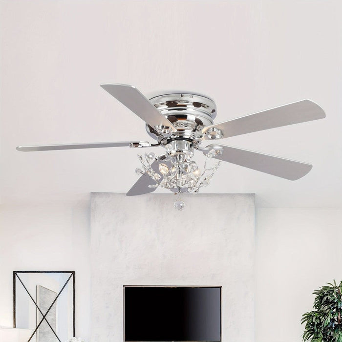48 in. Modern Chrome Ceiling Fan with Crystal Shade, 5-Blade Reversible Flush Mount Ceiling Fan with Remote-ErisView