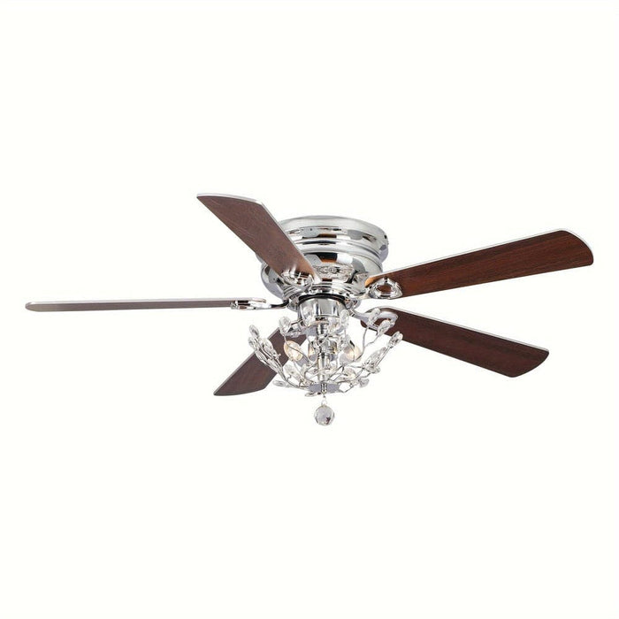 48 in. Modern Chrome Ceiling Fan with Crystal Shade, 5-Blade Reversible Flush Mount Ceiling Fan with Remote-ErisView