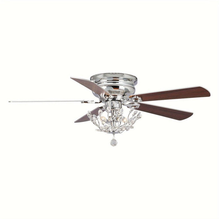 48 in. Modern Chrome Ceiling Fan with Crystal Shade, 5-Blade Reversible Flush Mount Ceiling Fan with Remote-ErisView