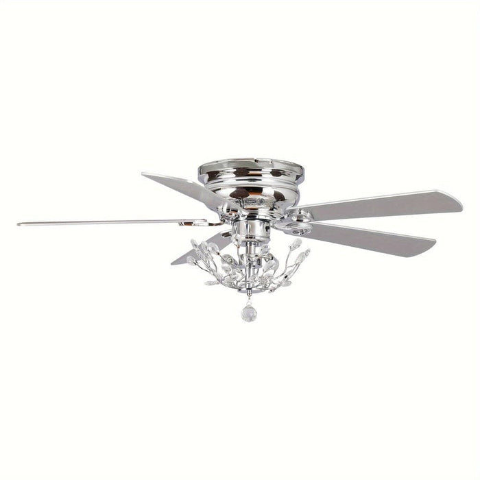 48 in. Modern Chrome Ceiling Fan with Crystal Shade, 5-Blade Reversible Flush Mount Ceiling Fan with Remote-ErisView