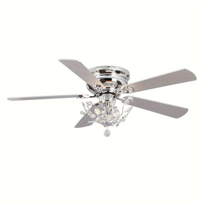 48 in. Modern Chrome Ceiling Fan with Crystal Shade, 5-Blade Reversible Flush Mount Ceiling Fan with Remote-ErisView