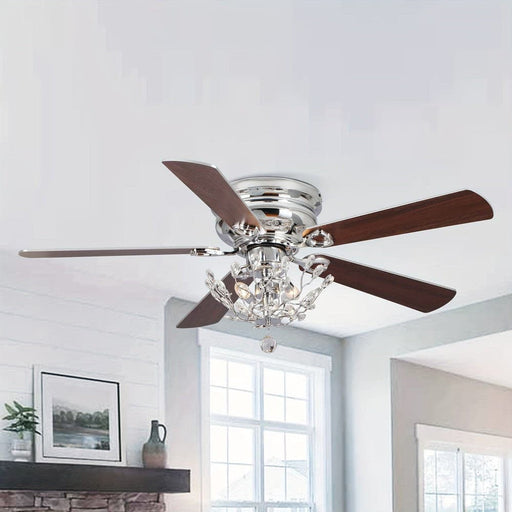 48 in. Modern Chrome Ceiling Fan with Crystal Shade, 5-Blade Reversible Flush Mount Ceiling Fan with Remote-ErisView