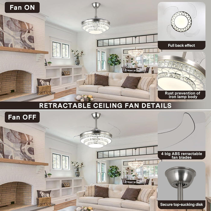 48 in. Modern Crystal Ceiling Fan with Light Remote, Retractable LED Ceiling Fan Chandelier for Living Room Bedroom, Dining Room-7-ErisView